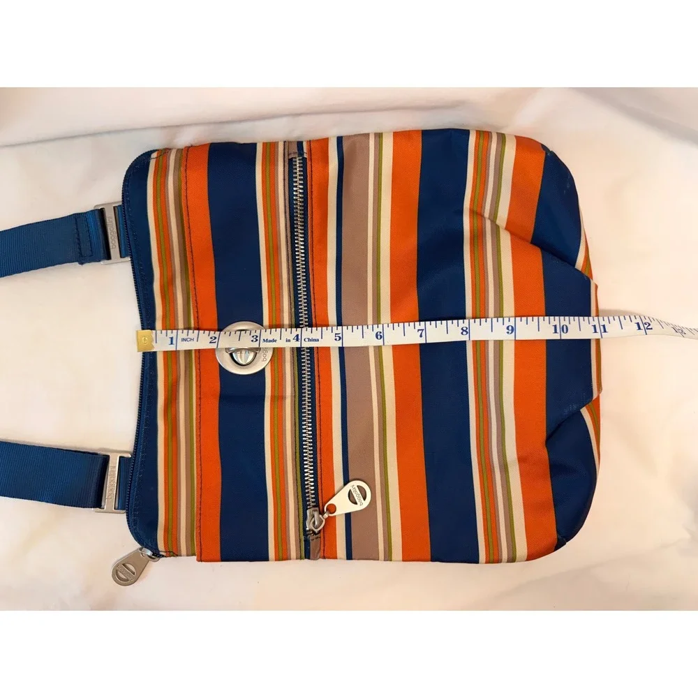 Baggallini Striped Nylon Crossbody Bag Orange Blue Multi Pocket Travel Purse